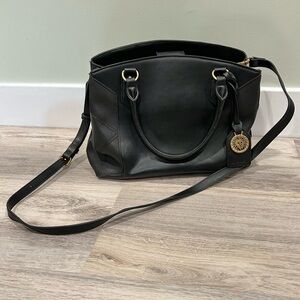 Anne Klein Black Faux Leather Shoulder Bag Top Handle Crossbody Large Purse